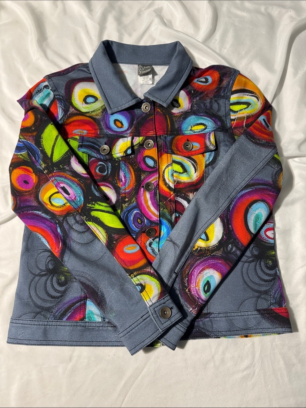 Simply Art by Dolcezza Wearable Art Jacket L Colorful Abstract Stretch Cotton